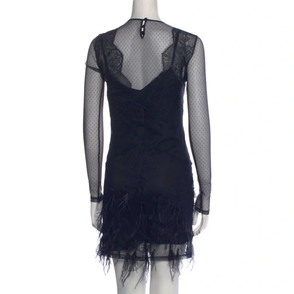 Cinq A Sept Amabella Embroidered Cocktail Dress Ditsy Mesh Feathered Hem size 4 - Picture 8 of 9